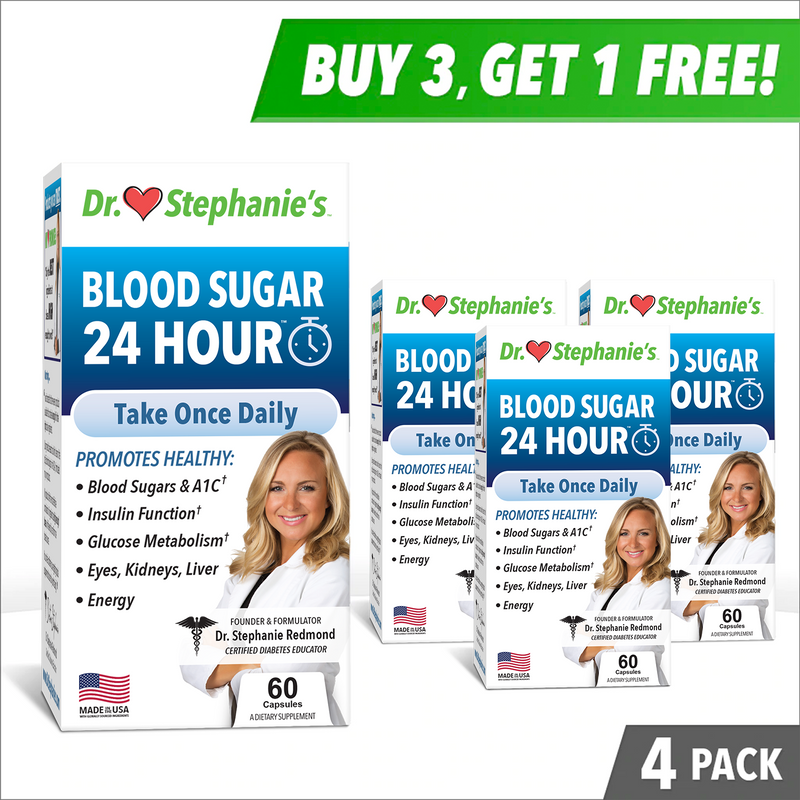 24 Hour Blood Sugar Daily Support - Buy 3 Get 1 FREE! *4 bottle bundle/4 month supply* Dr. Stephanie's