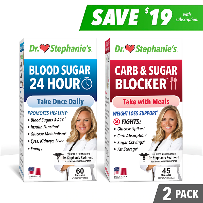 A1C DOUBLE PACK! Blood Sugar 24 Hour Support + Carb & Sugar Blocker Dr. Stephanie's