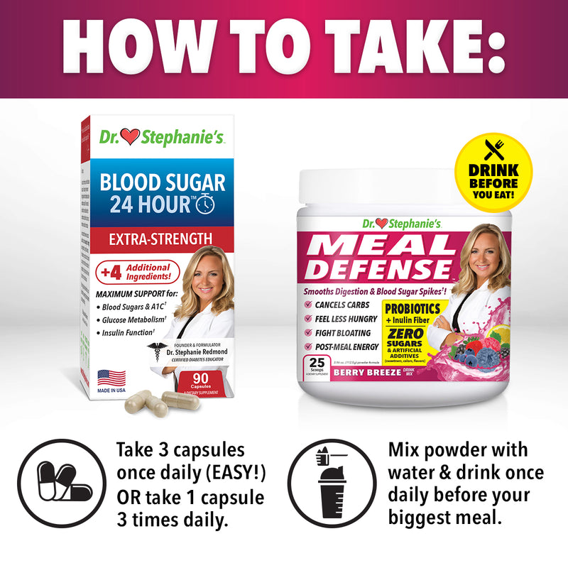 BUNDLE PACK - Meal Defense Drink Mix + Blood Sugar 24 Hour Extra-Strength Dr. Stephanie's