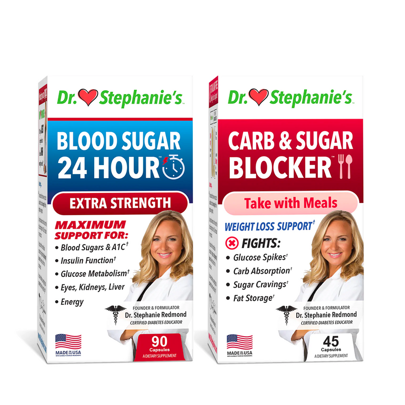 Extra-Strength Blood Sugar 24 Hour + Carb & Sugar Blocker Bundle Dr. Stephanie's